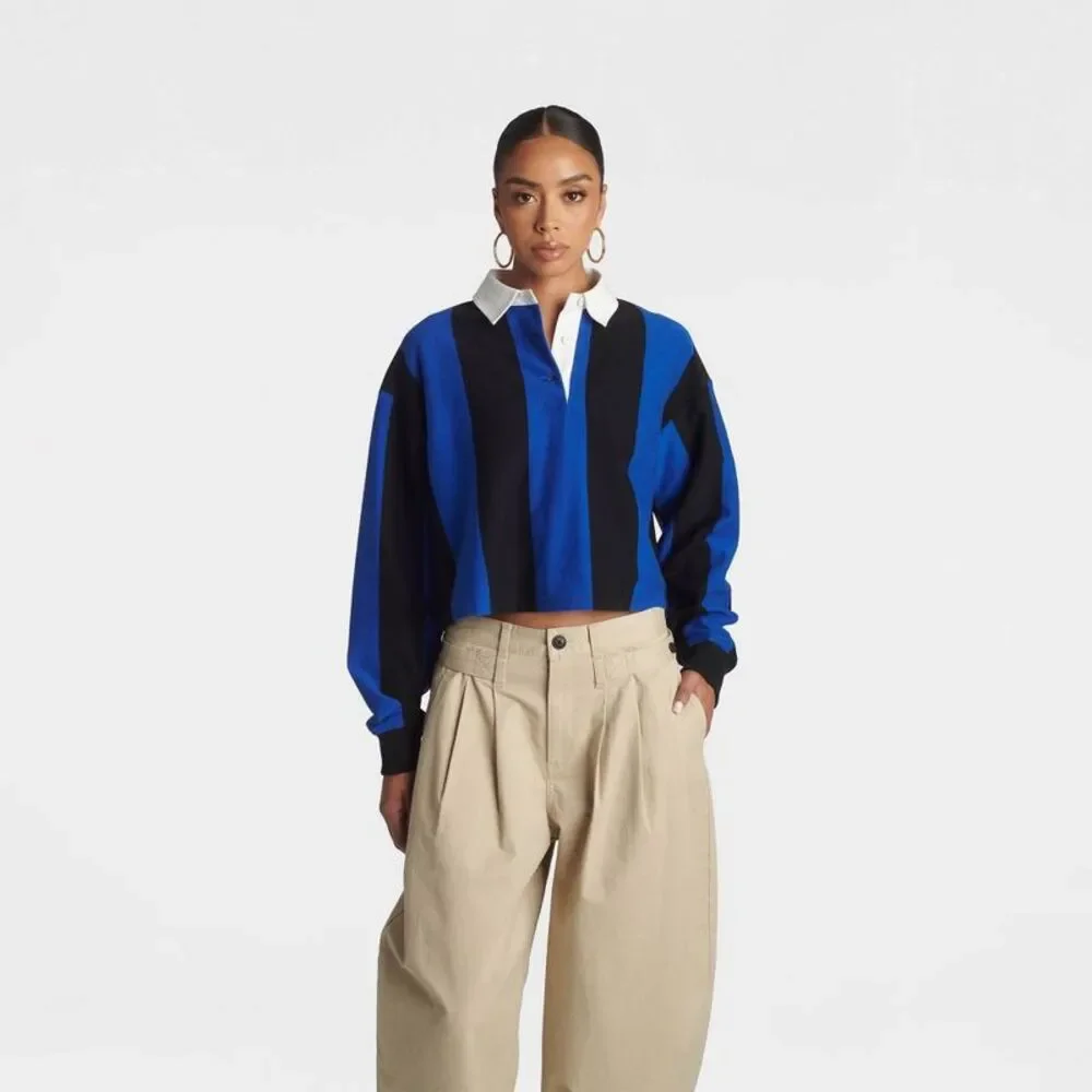 KBB by KAHLANA Women's 'The Soccer Rugby' - Blue/Black Striped XXS